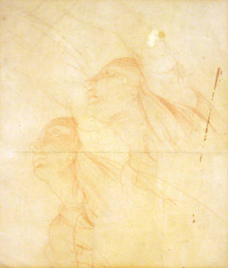 Drawing (d) [Two studies of a woman - draped busts - figures moving forward - left hand upraised] (Two Studies of a Woman)